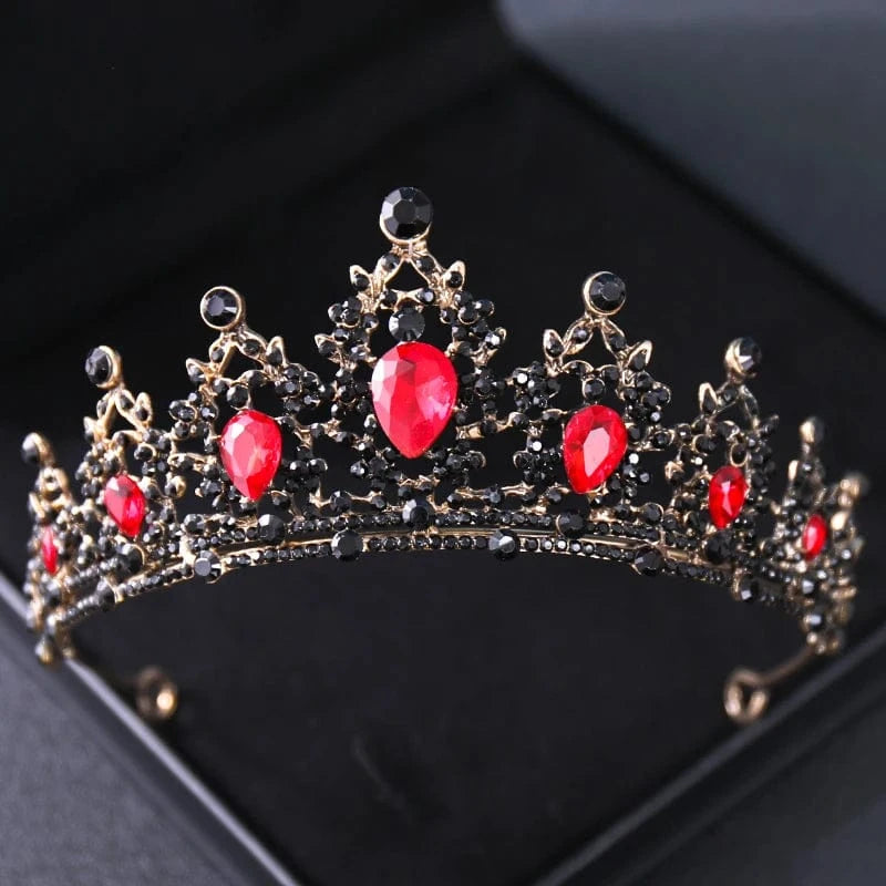 The Carat Cave Red and Black Crystal Tiara – Silver Diadem