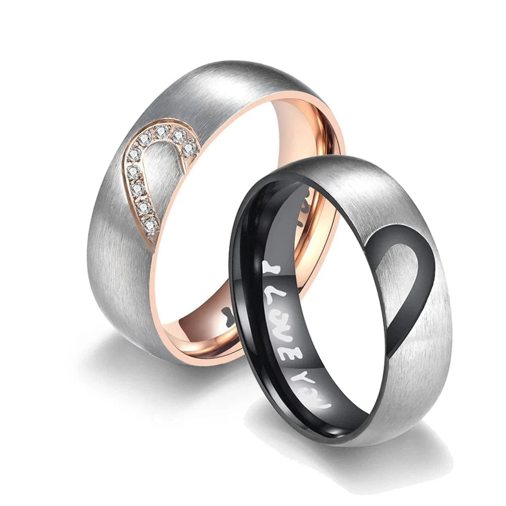 The Carat Cave Rose Gold/Black Color Heart Couple Rings Stainless Steel Couples Lovers Love Promise Ring For Men Women Jewelry Dropshipping