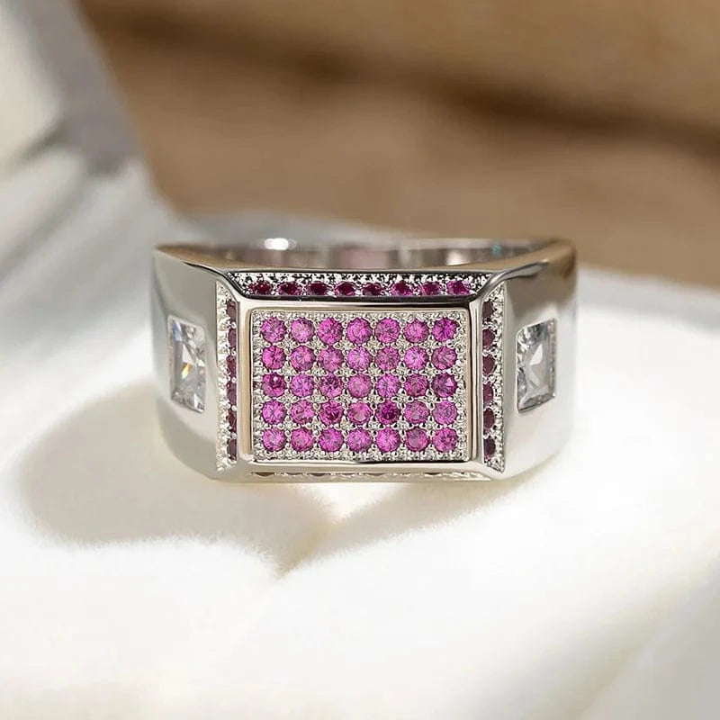 The Carat Cave Rose Red / 6 Sterling Silver Ring with Square Sapphire Gemstones