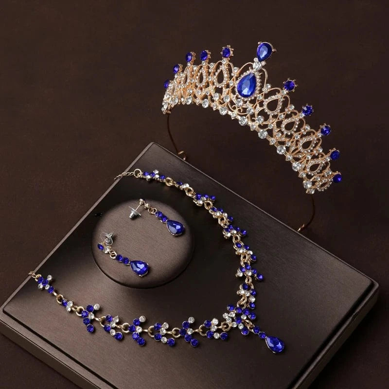 The Carat Cave Royal Sapphire Set Bridal Tiara & Jewellery Set – 4 Piece