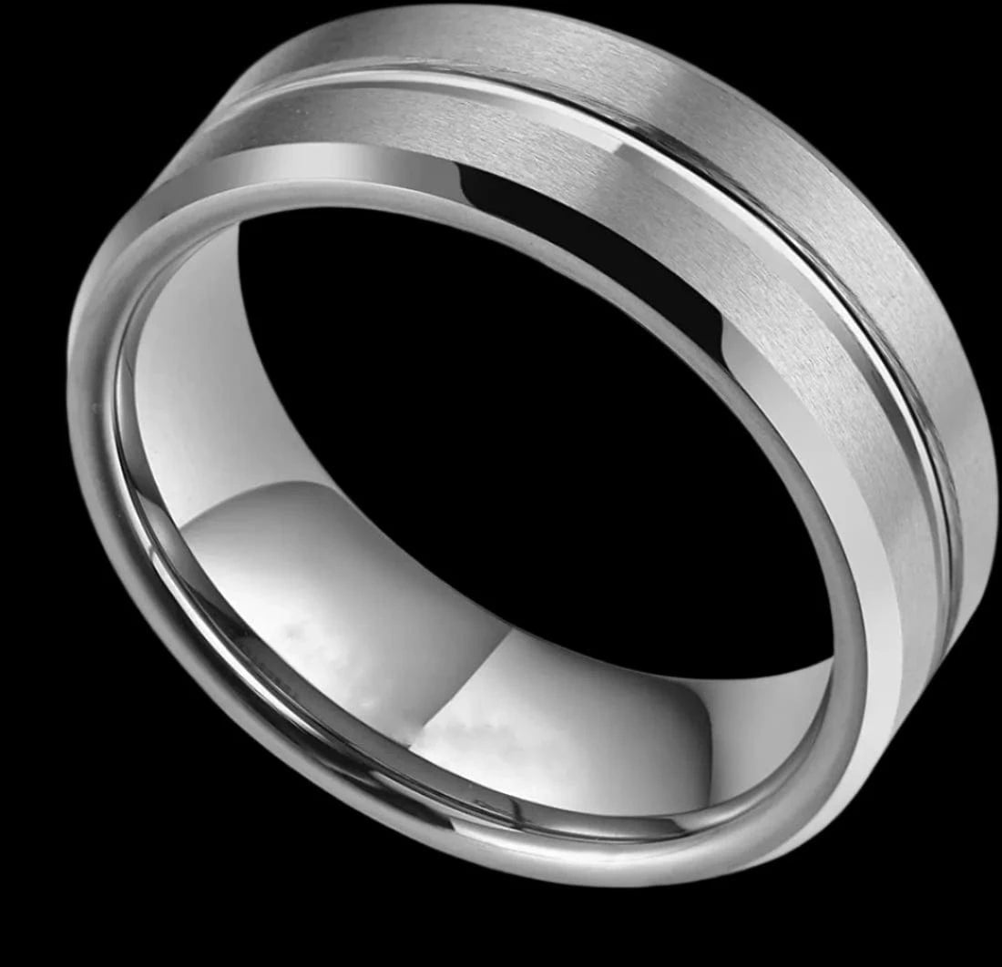 The Carat Cave Silver / 6 8mm Black Stainless Steel Wedding Band