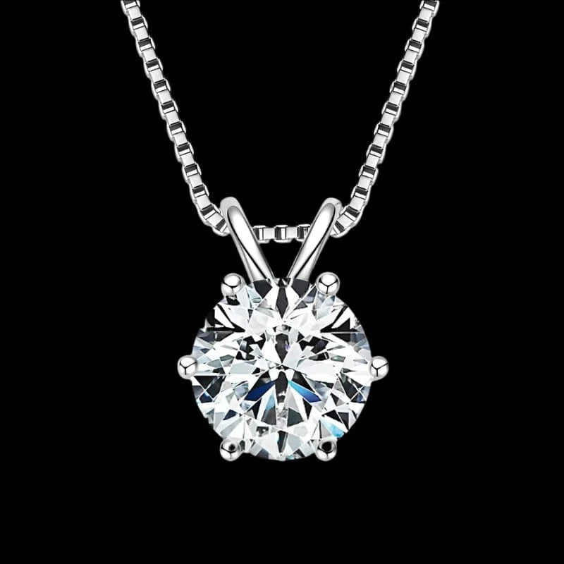 The Carat Cave Silver - 8mm - 2.0ct Certified Moissanite Pendant Necklace 925 Sterling Silver