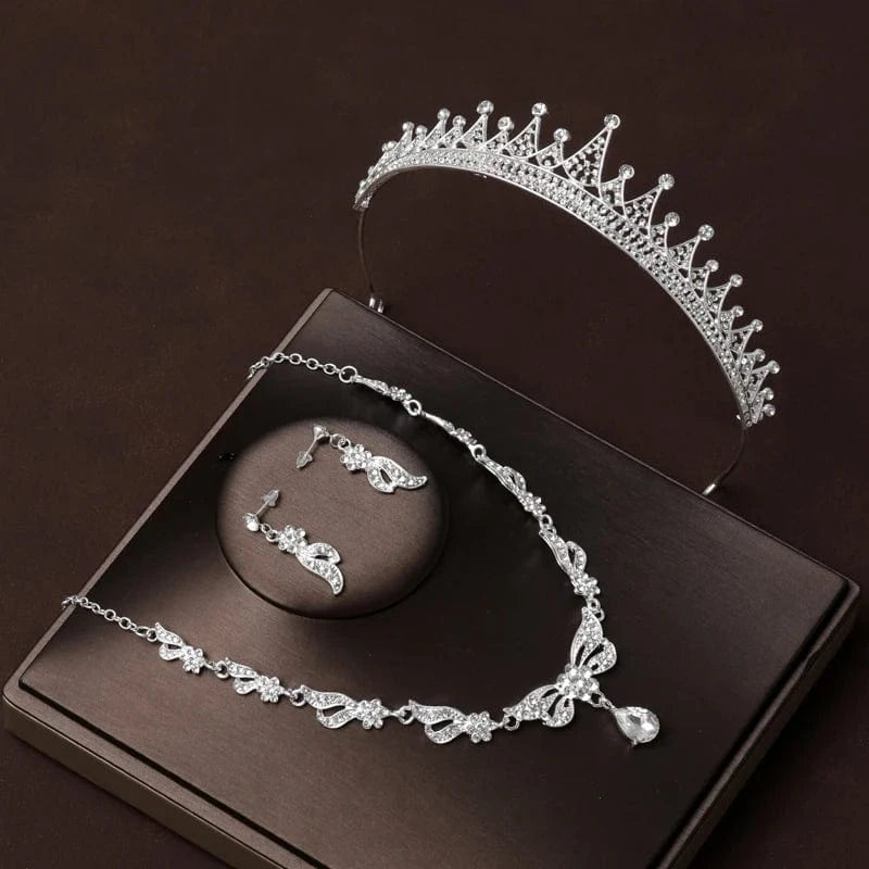 The Carat Cave Silver Belle Set Bridal Tiara & Jewellery Set – 4 Piece