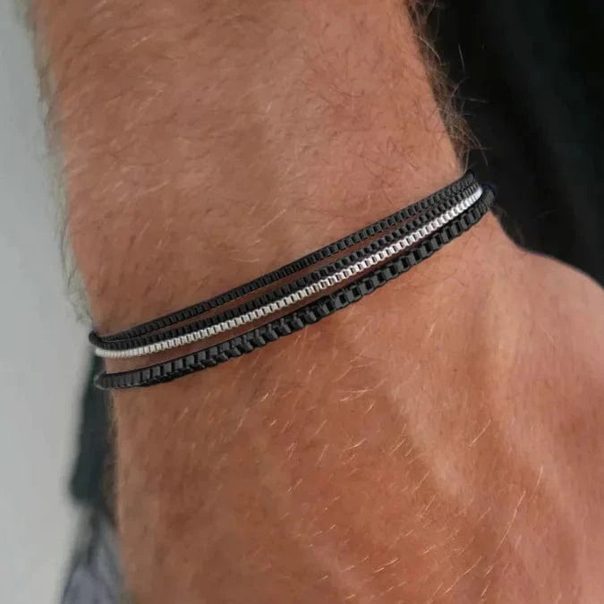 The Carat Cave Silver Black / 20.5cm 4pcs/set Mens Chain Bracelets,Stainless Steel black, silver and gold