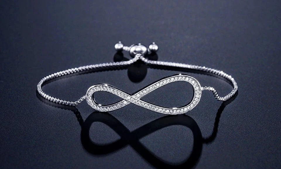 The Carat Cave Silver Infinite Symbol CZ Crystal Adjustable Bracelet