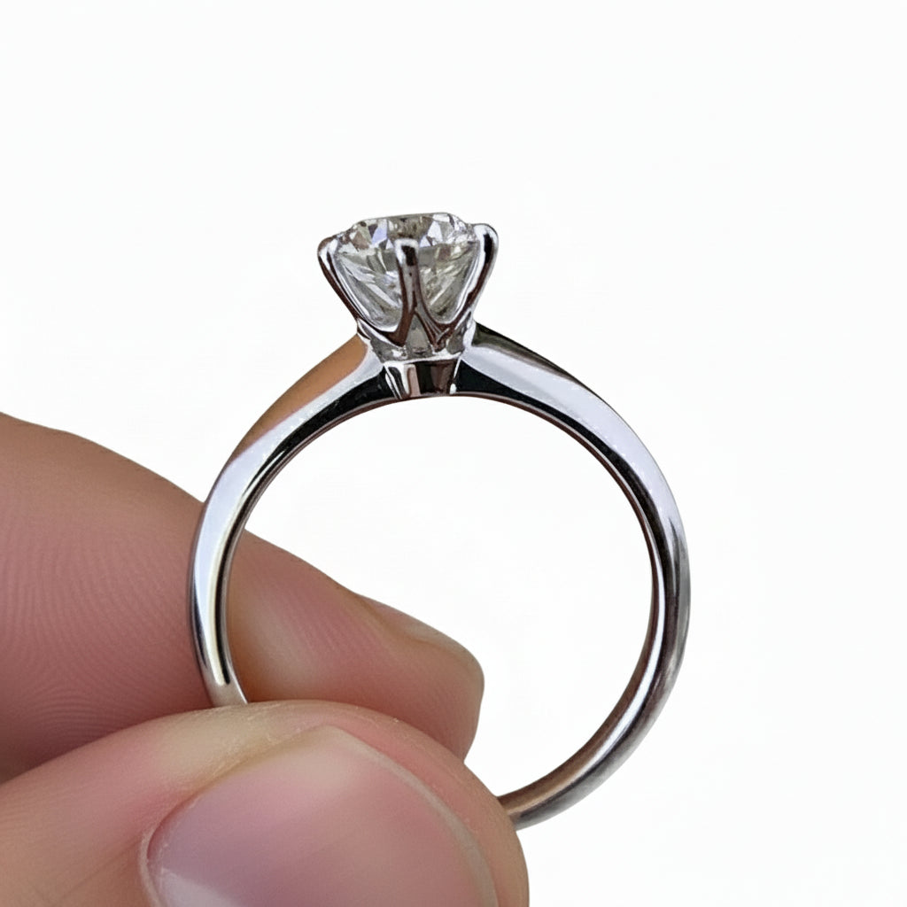 The Carat Cave Solitaire 1 carat Moissanite Engagement/Wedding Ring, 925 Sterling Silver