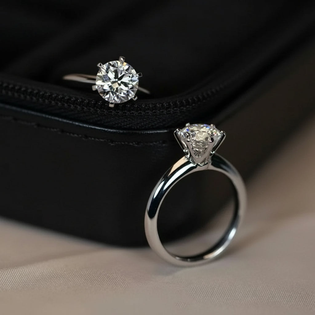 The Carat Cave Solitaire 1 carat Moissanite Engagement/Wedding Ring, 925 Sterling Silver