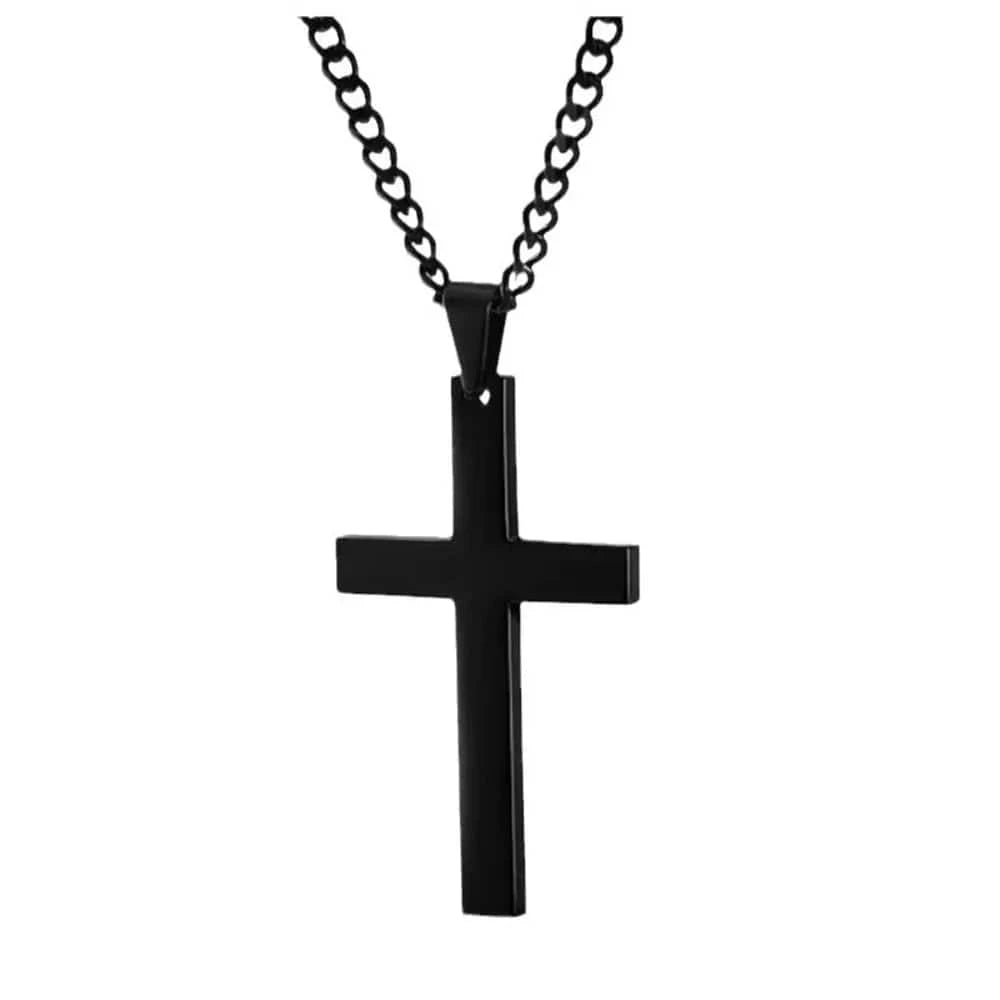 The Carat Cave Stainless Steel Cross Necklace Bracelet Rings mens set