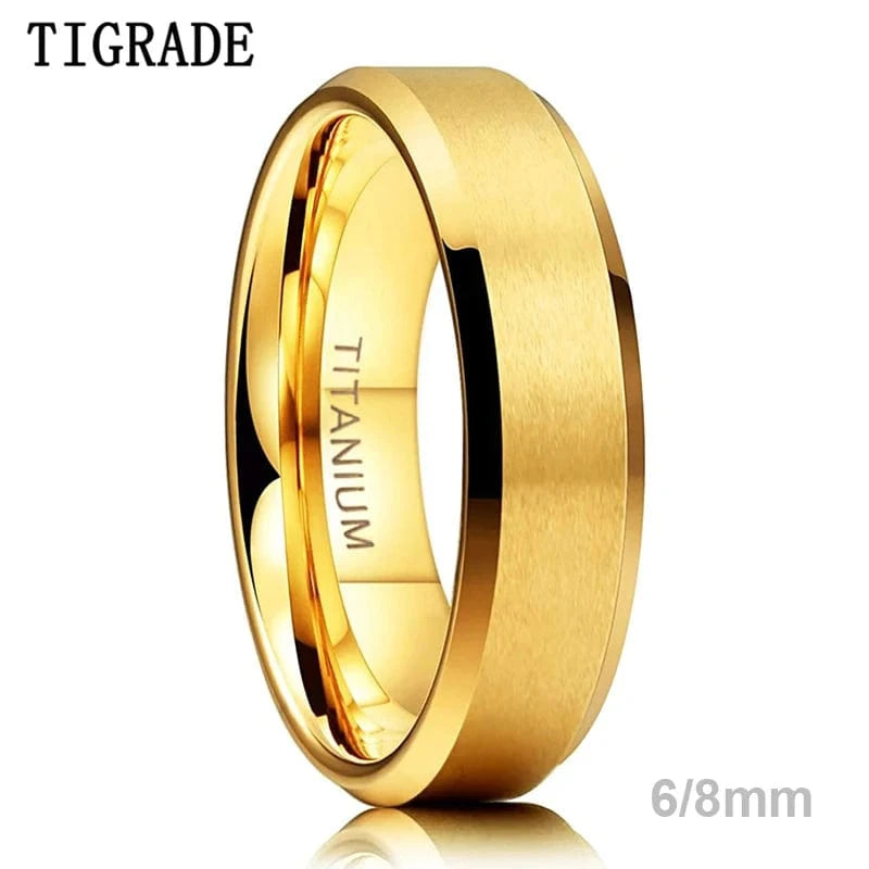 The Carat Cave TIGRADE Pure Titanium Rings Gold Color 6MM 8MM Brushed Wedding Band Luxury in Comfort Fit Matte for Men Women Anti-allergy