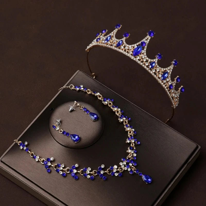 The Carat Cave Twilight Sapphire Set Bridal Tiara & Jewellery Set – 4 Piece