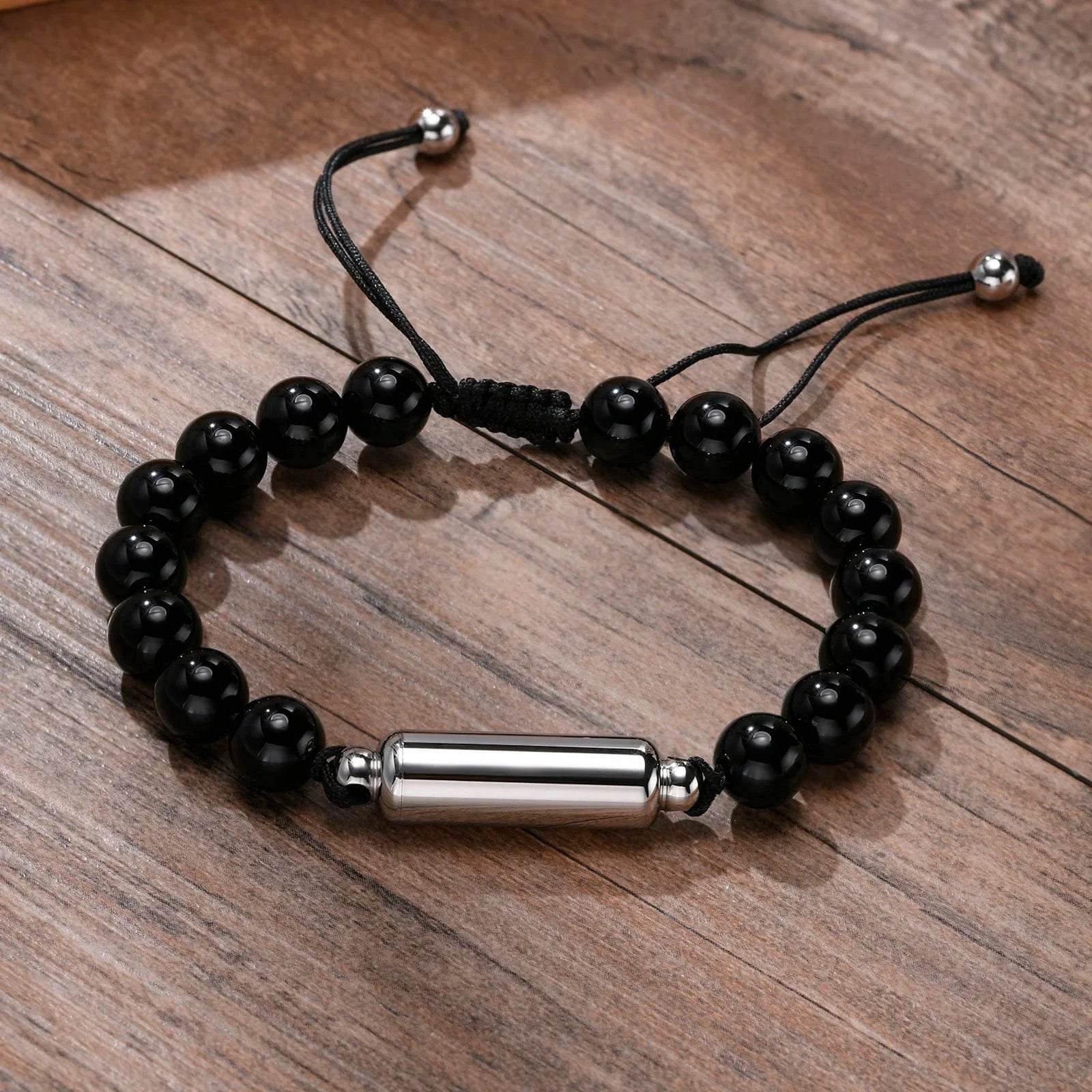 The Carat Cave Vnox Men's Casual Lava Stone Beads Urn Bracelets for Ashes, Hollow Tube Cremation Keepsake Memorial Jewelry,Length Adjustable