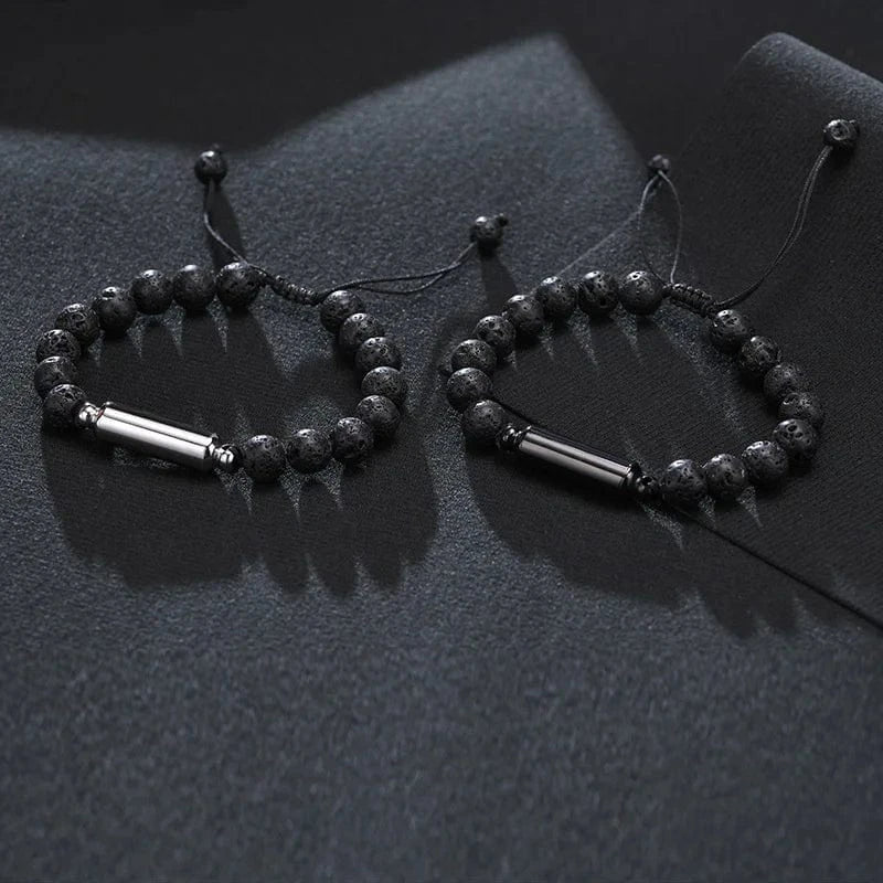 The Carat Cave Vnox Men's Casual Lava Stone Beads Urn Bracelets for Ashes, Hollow Tube Cremation Keepsake Memorial Jewelry,Length Adjustable