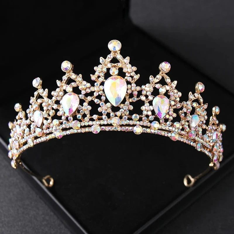 The Carat Cave White and Gold Crystal Tiara – Silver Diadem