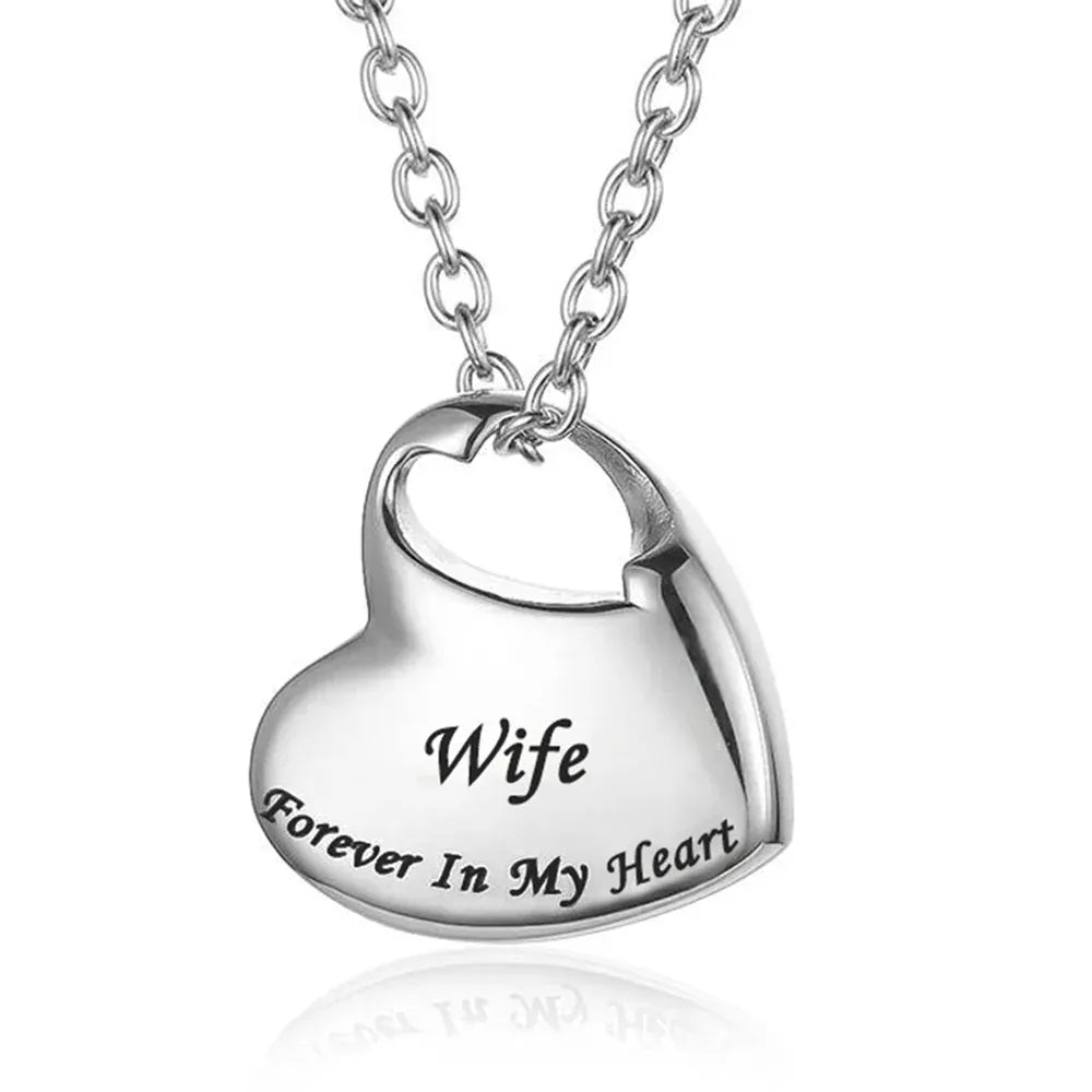 The Carat Cave wife Cremation Urn Necklace for Ashes Urn Jewelry,Forever in My Heart Carved Stainless Steel Keepsake Waterproof Memorial Pendant